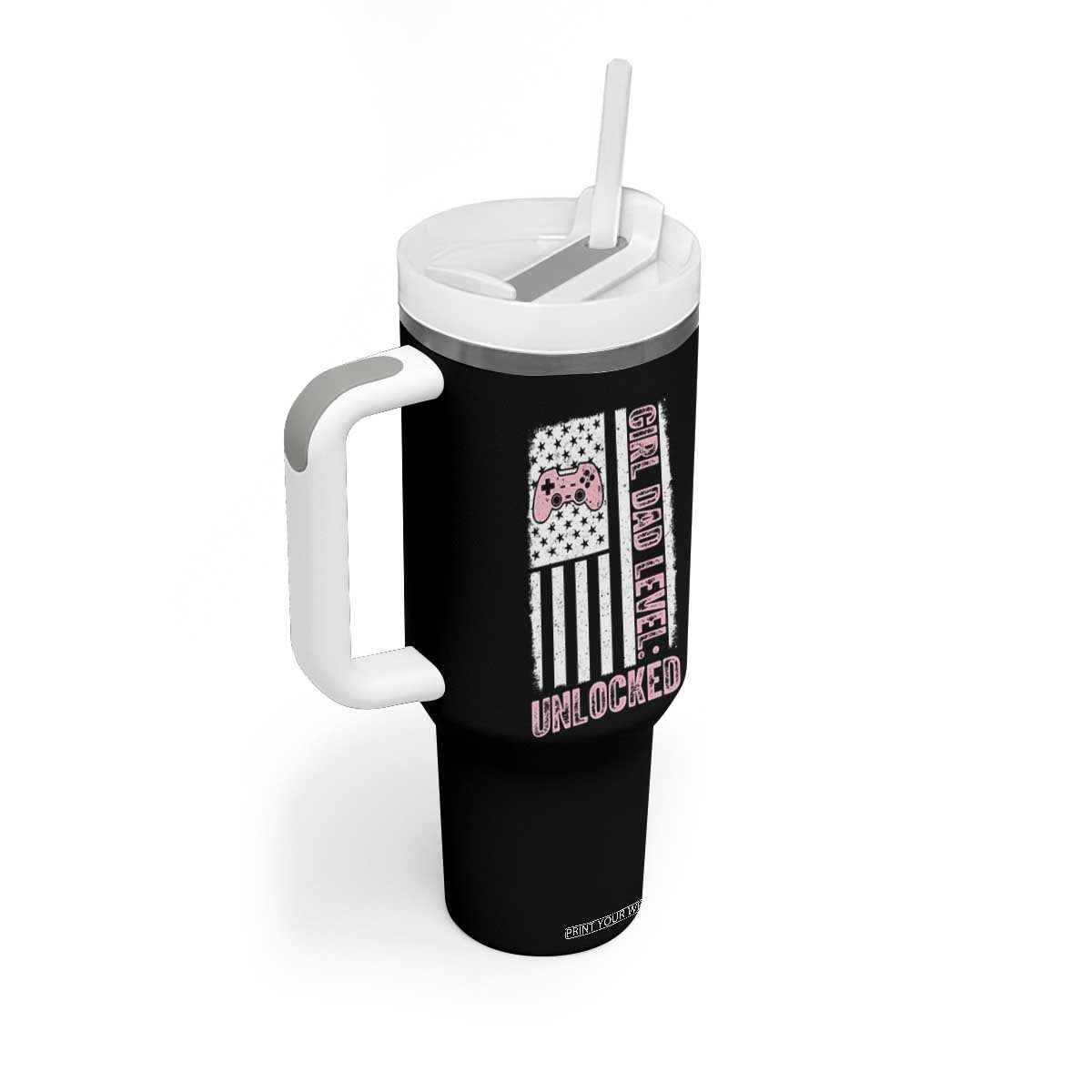 Girl Dad Level Unlocked Tumbler With Handle Funny New Dad TS14 Print Your Wear