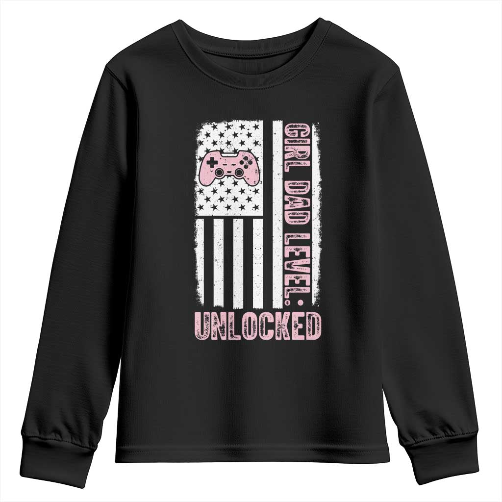 Girl Dad Level Unlocked Youth Sweatshirt Funny New Dad TS14 Black Print Your Wear