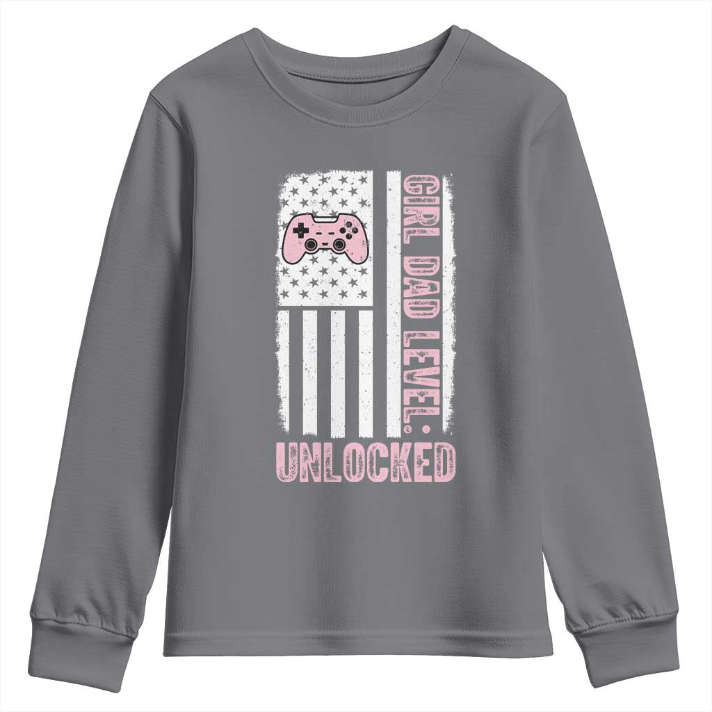 Girl Dad Level Unlocked Youth Sweatshirt Funny New Dad TS14 Charcoal Print Your Wear