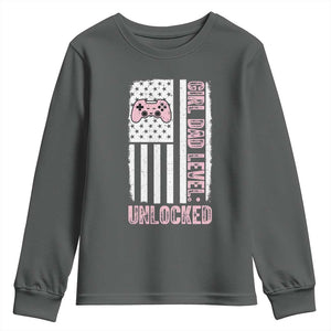 Girl Dad Level Unlocked Youth Sweatshirt Funny New Dad TS14 Dark Heather Print Your Wear