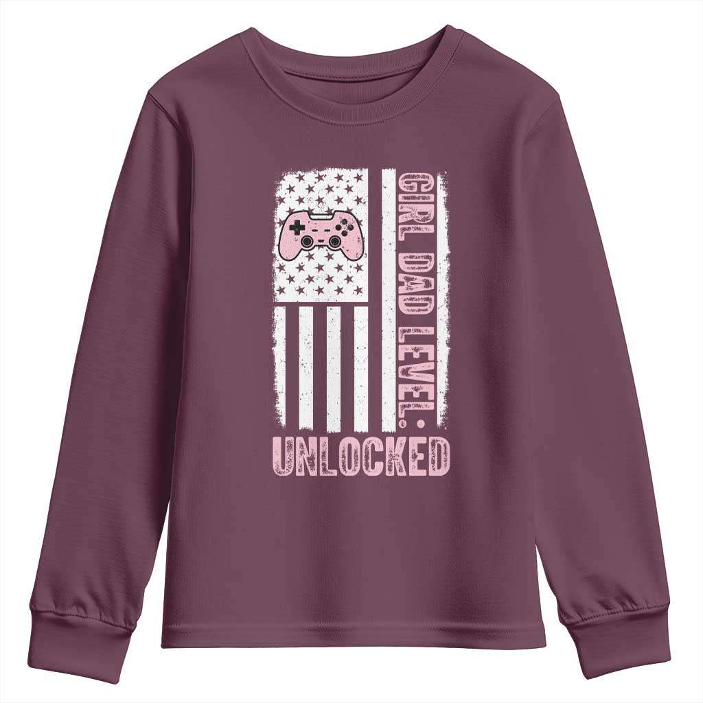 Girl Dad Level Unlocked Youth Sweatshirt Funny New Dad TS14 Maroon Print Your Wear