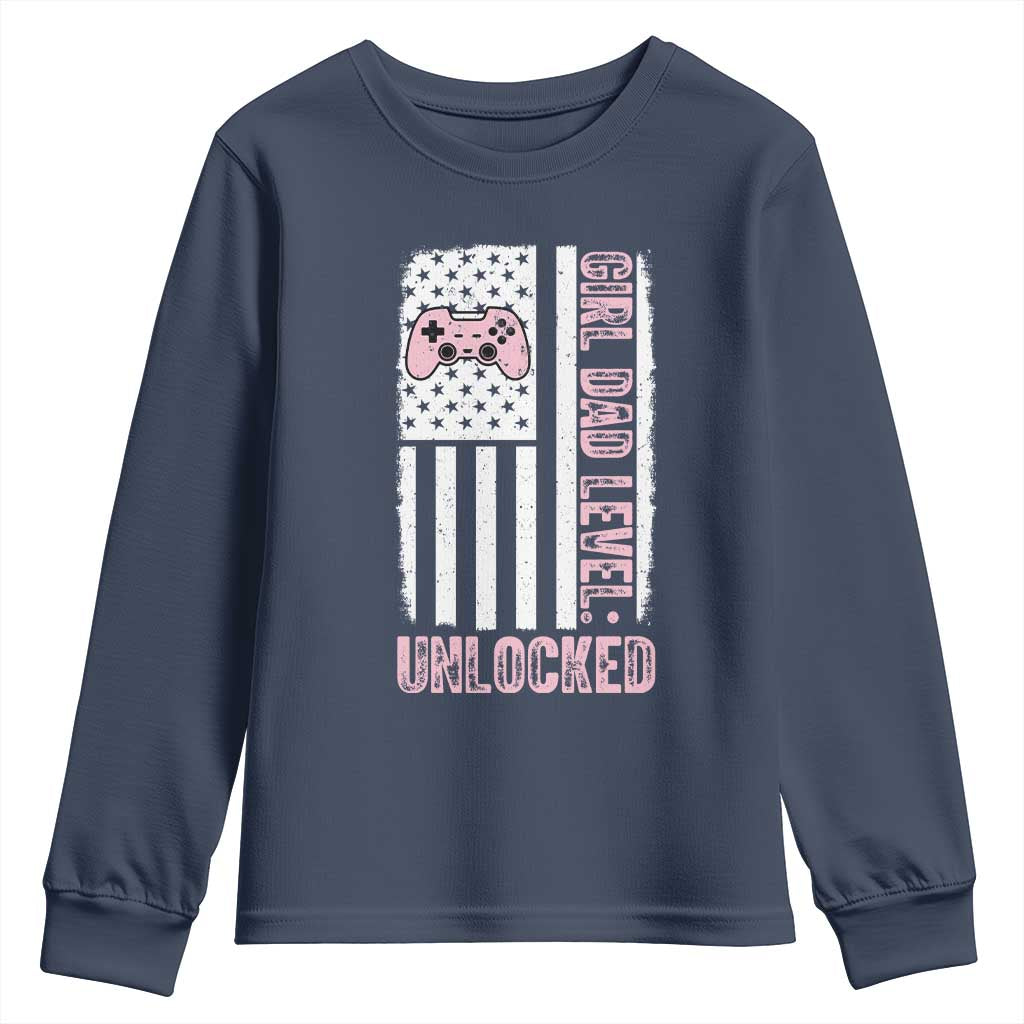 Girl Dad Level Unlocked Youth Sweatshirt Funny New Dad TS14 Navy Print Your Wear