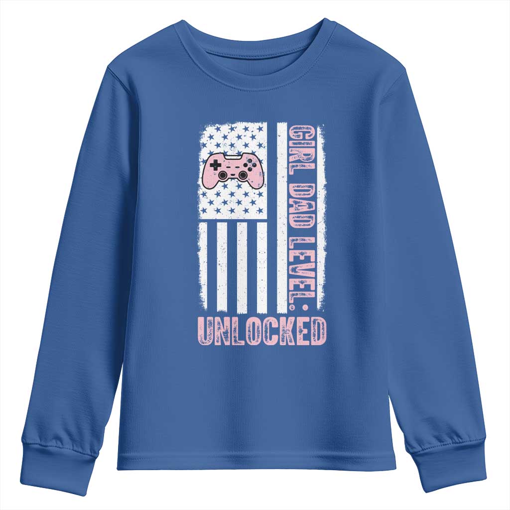 Girl Dad Level Unlocked Youth Sweatshirt Funny New Dad TS14 Royal Blue Print Your Wear