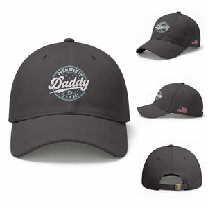Promoted To Daddy It's A Boy Baseball Cap Funny Pregnancy Reveal TS14 Baseball Cap Universal Fit Dark Gray Print Your Wear
