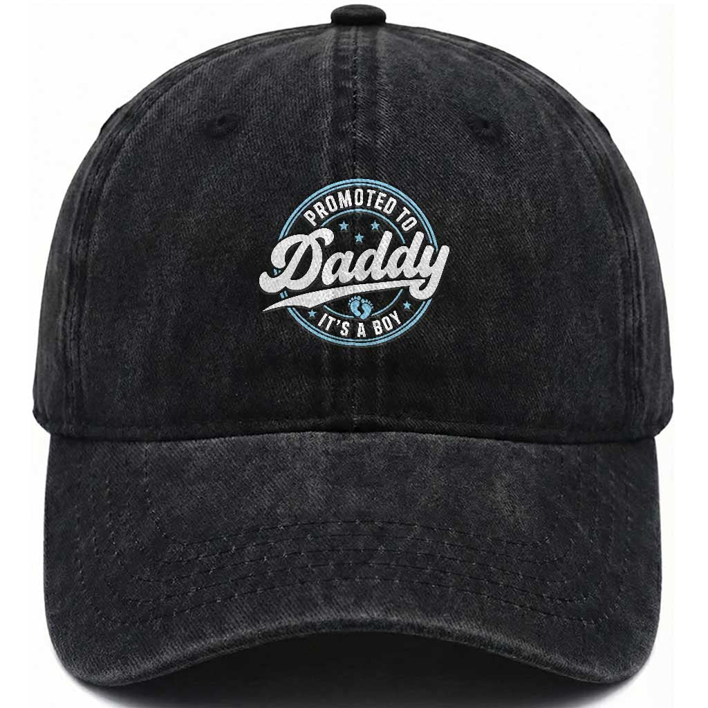 Promoted To Daddy It's A Boy Washed Cotton Baseball Cap Funny Pregnancy Reveal TS14 Print Your Wear