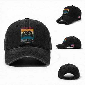 Dad Level Unlocked Washed Cotton Baseball Cap Funny New Dad Gaming Father's Day Gift TS14 Washed Cap Universal Fit Black Print Your Wear