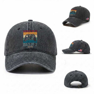 Dad Level Unlocked Washed Cotton Baseball Cap Funny New Dad Gaming Father's Day Gift TS14 Washed Cap Universal Fit Dark Gray Print Your Wear