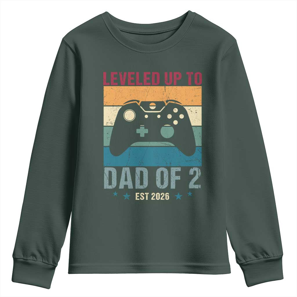 Dad Level Unlocked Youth Sweatshirt Funny New Dad Gaming Father's Day Gift TS14 Dark Forest Green Print Your Wear