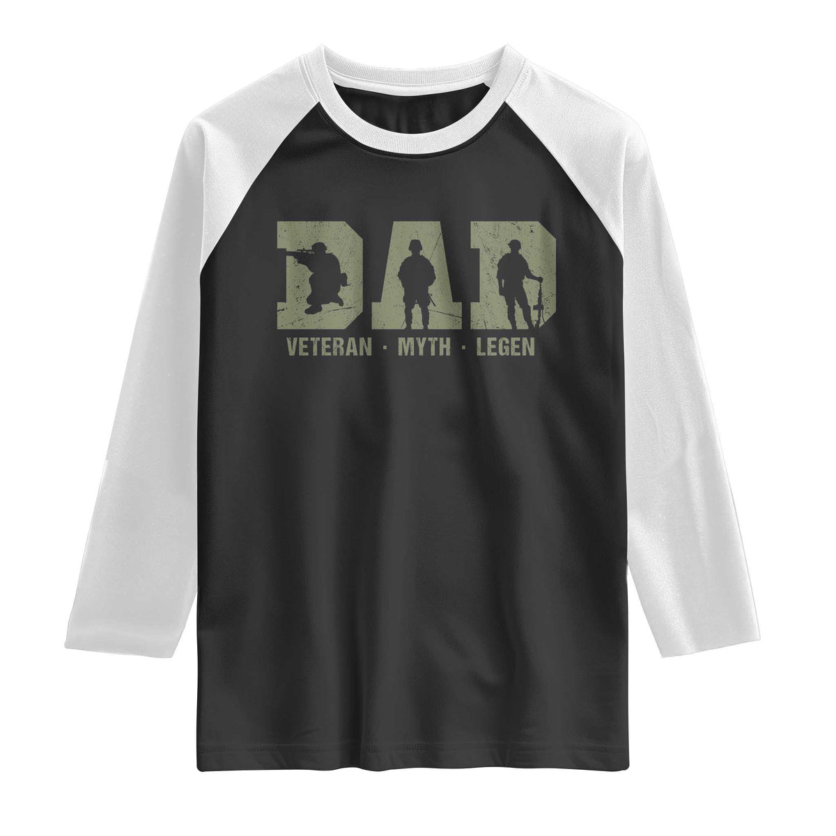Dad Veteran Myth Legend Dad Military Father Gift Raglan Shirt TS14 Black White Print Your Wear