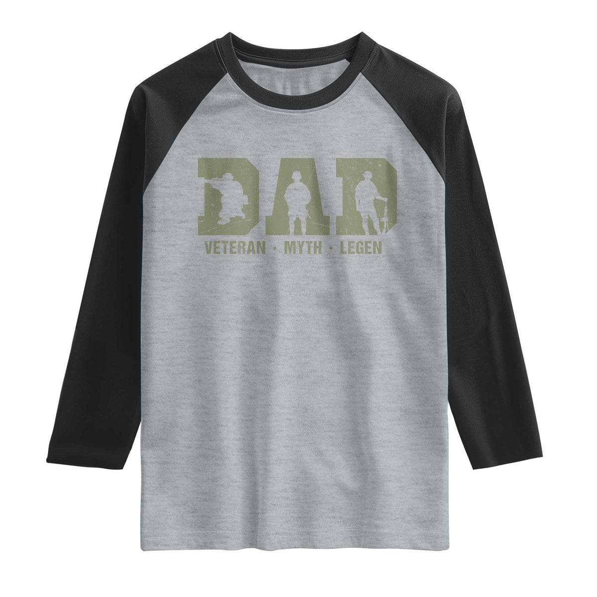 Dad Veteran Myth Legend Dad Military Father Gift Raglan Shirt TS14 Heather Gray Black Print Your Wear