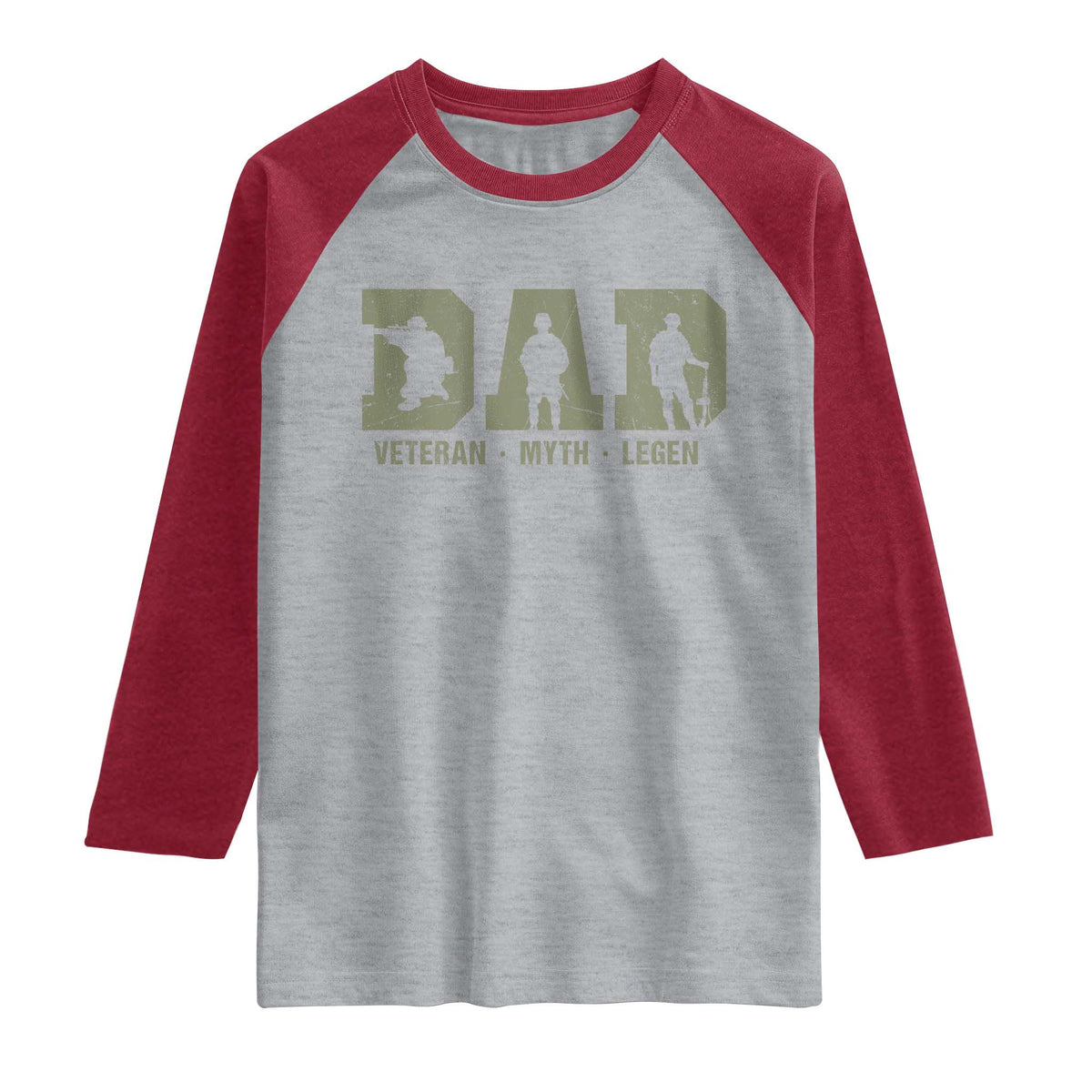 Dad Veteran Myth Legend Dad Military Father Gift Raglan Shirt TS14 Heather Gray Heather Red Print Your Wear