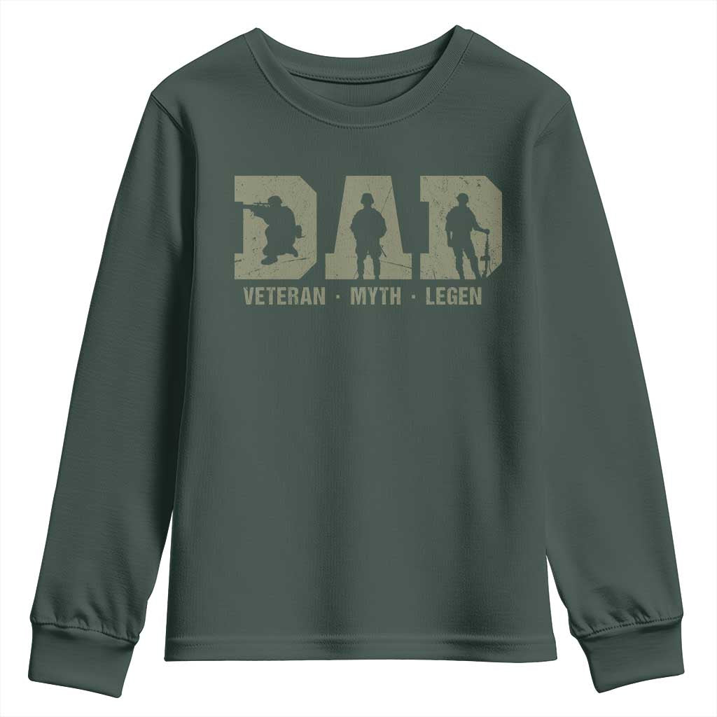 Dad Veteran Myth Legend Dad Military Father Gift Youth Sweatshirt TS14 Dark Forest Green Print Your Wear
