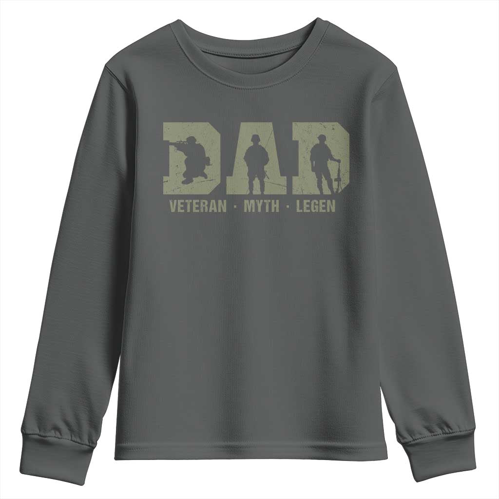 Dad Veteran Myth Legend Dad Military Father Gift Youth Sweatshirt TS14 Dark Heather Print Your Wear