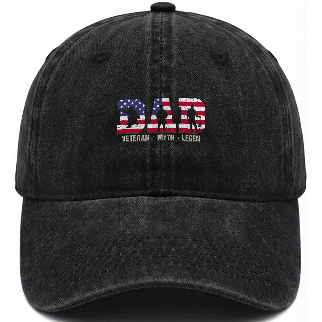Veteran Dad The Myth Legend Washed Cotton Baseball Cap Cool Father's Day Military Gifts 4th of July TS14 Print Your Wear