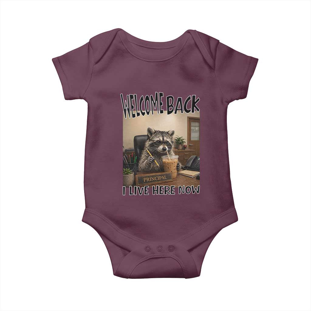 Funny Raccoon School Principal Baby Onesie Welcom Back To School TS14 Maroon Print Your Wear