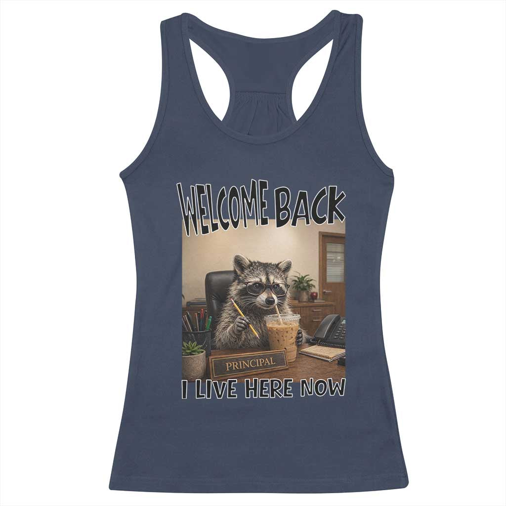 Funny Raccoon School Principal Racerback Tank Top Welcom Back To School TS14 Navy Print Your Wear