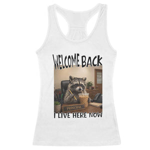 Funny Raccoon School Principal Racerback Tank Top Welcom Back To School TS14 White Print Your Wear
