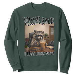 Funny Raccoon School Principal Sweatshirt Welcom Back To School TS14 Dark Forest Green Print Your Wear