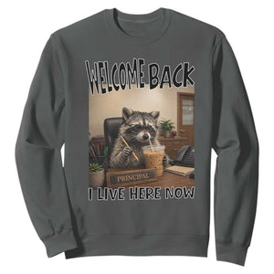 Funny Raccoon School Principal Sweatshirt Welcom Back To School TS14 Dark Heather Print Your Wear