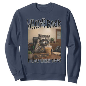 Funny Raccoon School Principal Sweatshirt Welcom Back To School TS14 Navy Print Your Wear