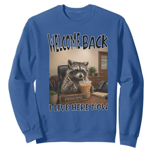 Funny Raccoon School Principal Sweatshirt Welcom Back To School TS14 Royal Blue Print Your Wear
