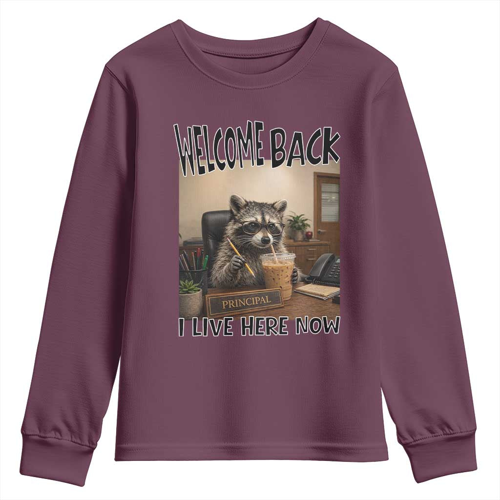 Funny Raccoon School Principal Youth Sweatshirt Welcom Back To School TS14 Maroon Print Your Wear