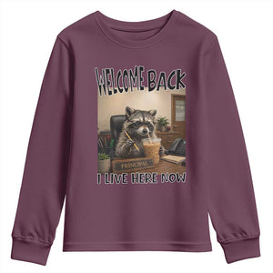 Funny Raccoon School Principal Youth Sweatshirt Welcom Back To School TS14 Maroon Print Your Wear