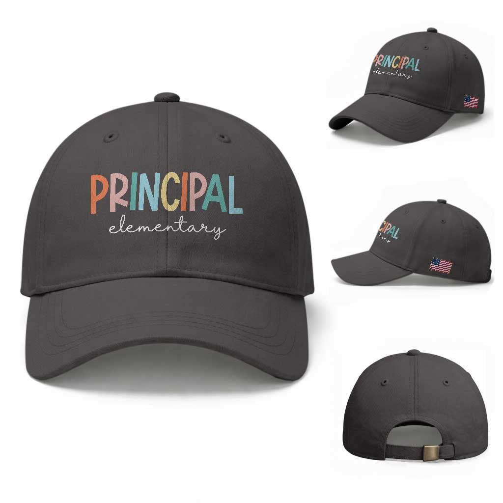 Boho Retro Vintage Elementary Principal Back to School Baseball Cap TS14 Baseball Cap Universal Fit Dark Gray Print Your Wear