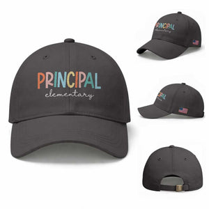 Boho Retro Vintage Elementary Principal Back to School Baseball Cap TS14 Baseball Cap Universal Fit Dark Gray Print Your Wear
