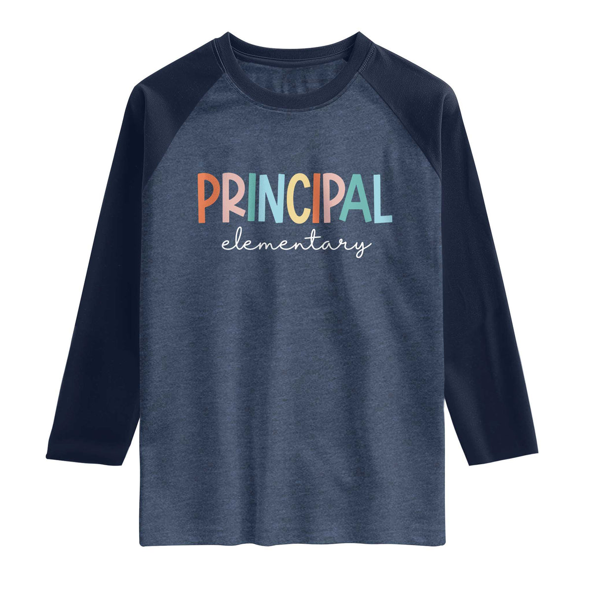 Boho Retro Vintage Elementary Principal Back to School Raglan Shirt TS14 Heather Denim Navy Print Your Wear