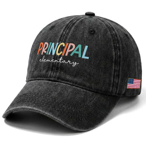 Boho Retro Vintage Elementary Principal Back to School Washed Cotton Baseball Cap TS14 Print Your Wear