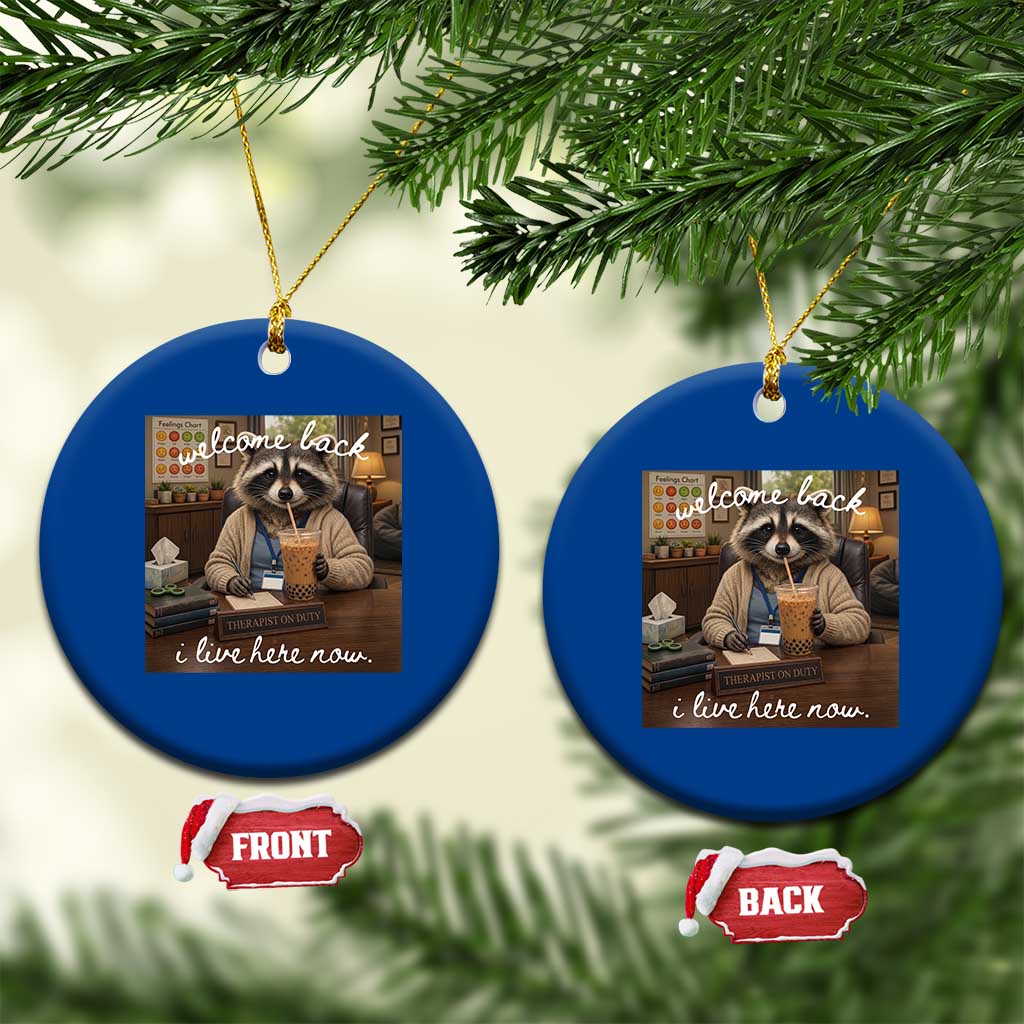Funny School Therapist Raccoon Drinking Iced Coffee Ceramic Ornament TS14 1pc Blue Print Your Wear