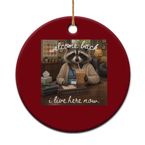 Funny School Therapist Raccoon Drinking Iced Coffee Ceramic Ornament TS14 1pc Red Print Your Wear