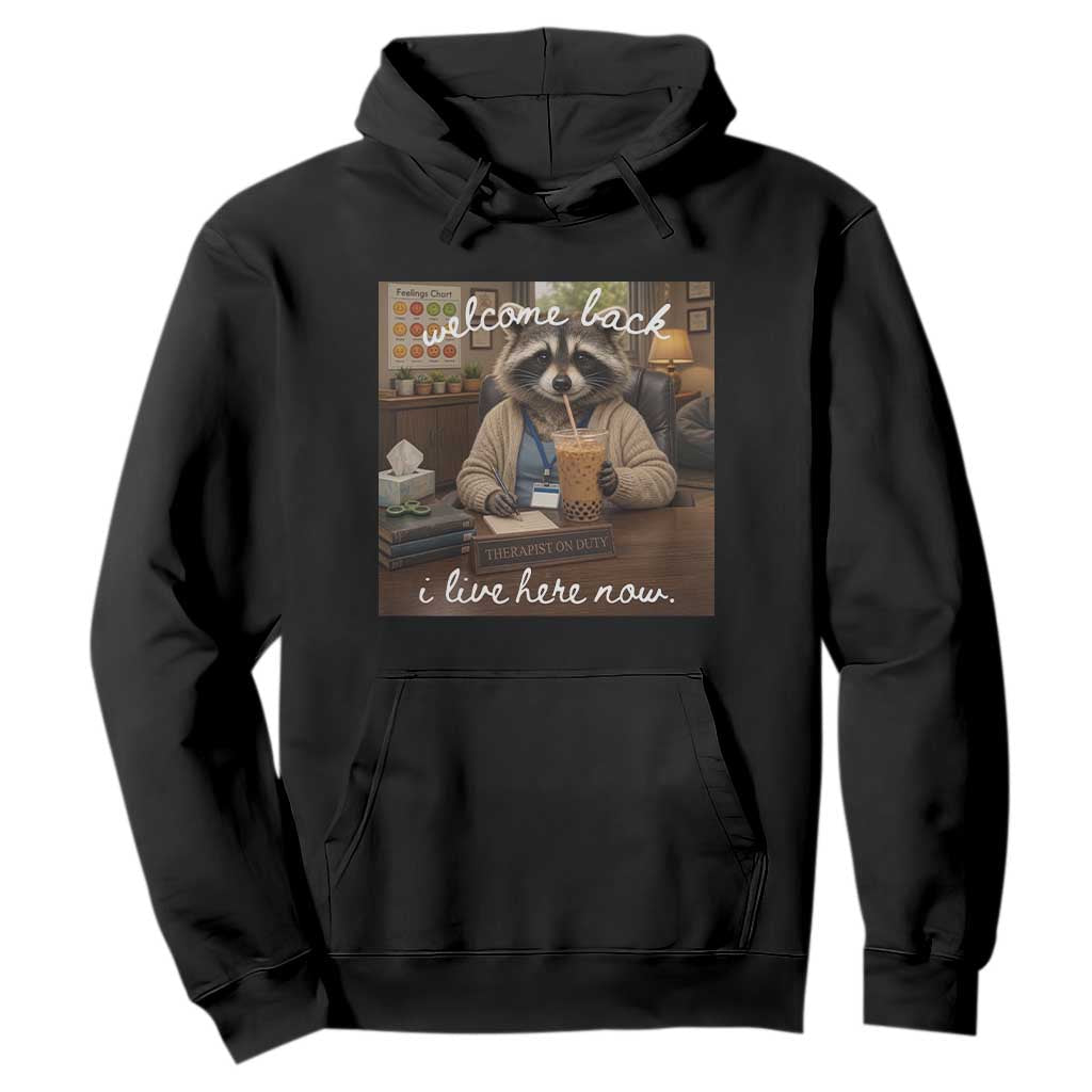 Funny School Therapist Raccoon Drinking Iced Coffee Hoodie TS14 Black Print Your Wear