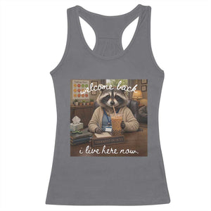 Funny School Therapist Raccoon Drinking Iced Coffee Racerback Tank Top TS14 Charcoal Print Your Wear