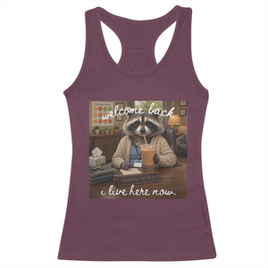 Funny School Therapist Raccoon Drinking Iced Coffee Racerback Tank Top TS14 Maroon Print Your Wear