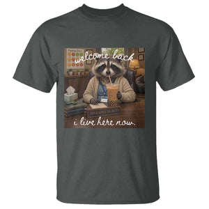 Funny School Therapist Raccoon Drinking Iced Coffee T Shirt TS14 Dark Heather Print Your Wear