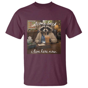 Funny School Therapist Raccoon Drinking Iced Coffee T Shirt TS14 Maroon Print Your Wear