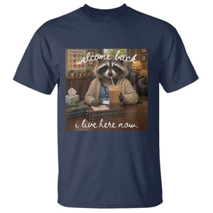 Funny School Therapist Raccoon Drinking Iced Coffee T Shirt TS14 Navy Print Your Wear