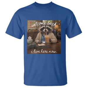 Funny School Therapist Raccoon Drinking Iced Coffee T Shirt TS14 Royal Blue Print Your Wear