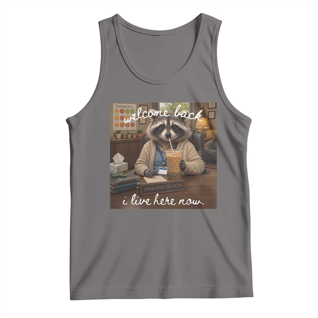Funny School Therapist Raccoon Drinking Iced Coffee Tank Top TS14 Deep Heather Print Your Wear