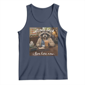 Funny School Therapist Raccoon Drinking Iced Coffee Tank Top TS14 Navy Print Your Wear