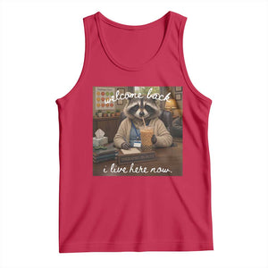 Funny School Therapist Raccoon Drinking Iced Coffee Tank Top TS14 Red Print Your Wear