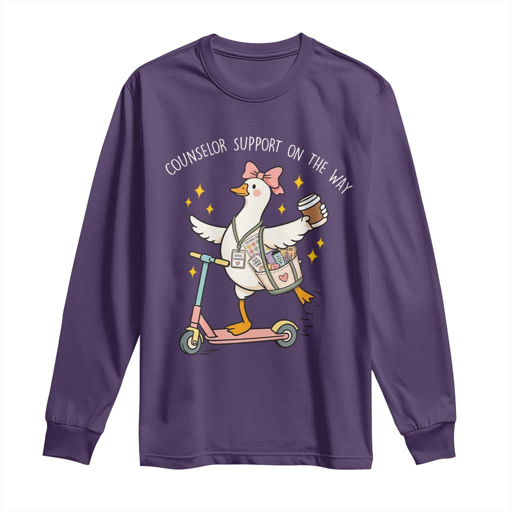 Counselor Support On The Way Long Sleeve Shirt Silly Goose School Counselor TS14 Purple Print Your Wear