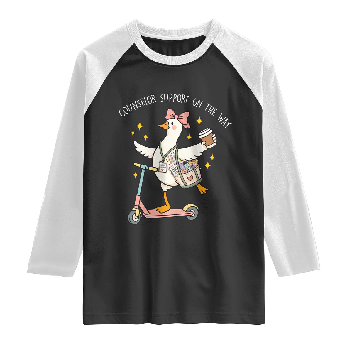 Counselor Support On The Way Raglan Shirt Silly Goose School Counselor TS14 Black White Print Your Wear