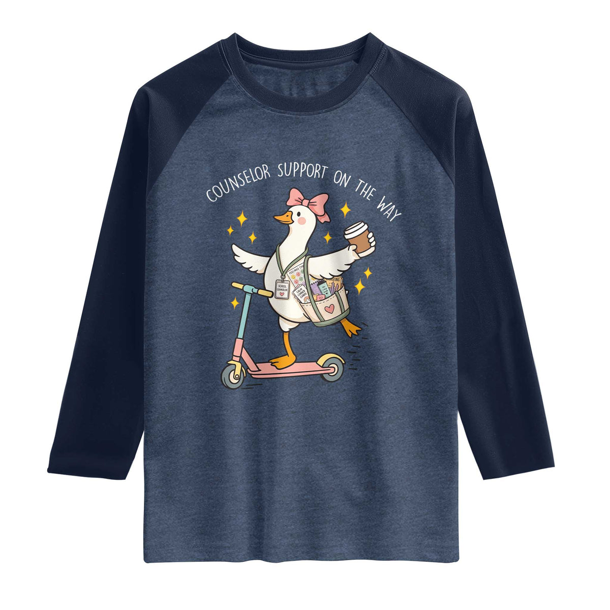 Counselor Support On The Way Raglan Shirt Silly Goose School Counselor TS14 Heather Denim Navy Print Your Wear