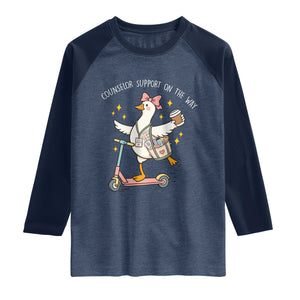 Counselor Support On The Way Raglan Shirt Silly Goose School Counselor TS14 Heather Denim Navy Print Your Wear