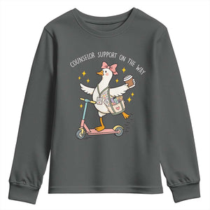 Counselor Support On The Way Youth Sweatshirt Silly Goose School Counselor TS14 Dark Heather Print Your Wear