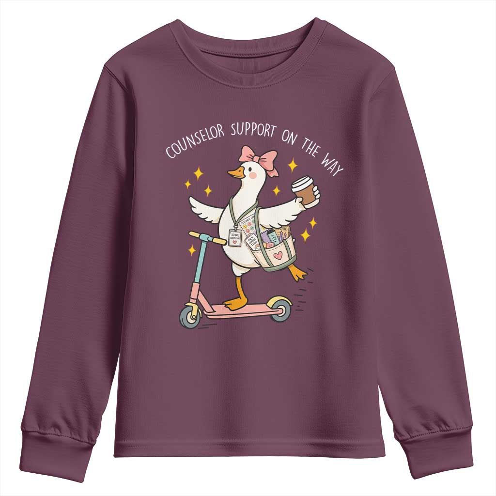 Counselor Support On The Way Youth Sweatshirt Silly Goose School Counselor TS14 Maroon Print Your Wear