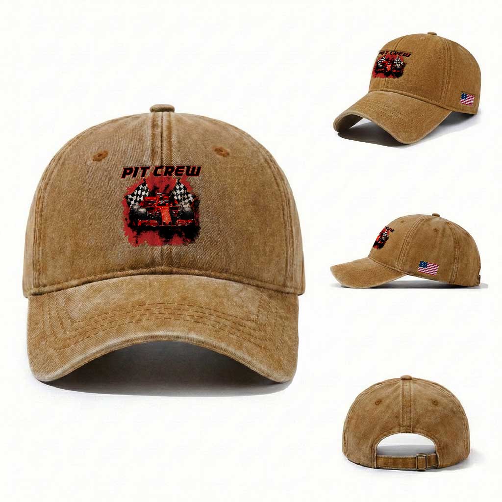 Racing Car Checkered Flag Washed Cotton Baseball Cap Pit Crew Race Car TS14 Washed Cap Universal Fit Yellow Ochre Print Your Wear